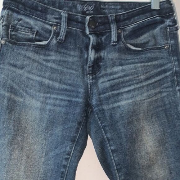 Mossimo Womens Mid-Rise Straight Jeans 00R Dark Wash Distressed Hem Cotton/Spand - Picture 9 of 11